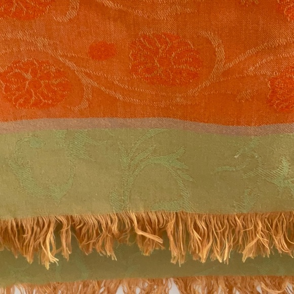 Green-yellow and orange long dressy scarf - Picture 3 of 4